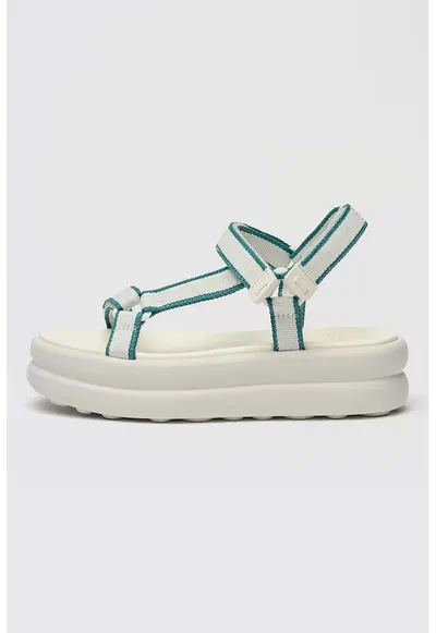 Sandale flatform cu velcro Twins - Alb/Verde smarald