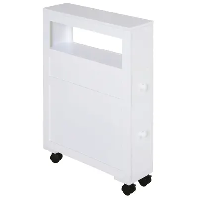 HOMCOM Mobilier Baie din Lemn, Rafturi și 2 Sertare, 16x52x66 cm, Design Modern, Alb | Aosom Romania