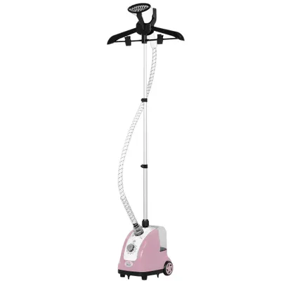 HOMCOM Defroster cu aburi vertical pentru haine 1,4 L 1950 W debit abur 32g/min tija telescopica roz negru | Aosom Romania