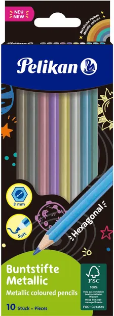 Set de creioane colorate Pelikan - 10 culori, metalic