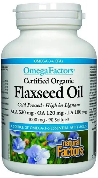 Flaxseed Oil, 1000 mg, 90 capsule gelatinoase moi, Natural Factors