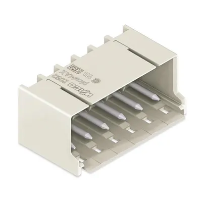 THT male header; 1.4 mm Ø solder pin; angled; Pin spacing 5 mm; 7-pole; light gray