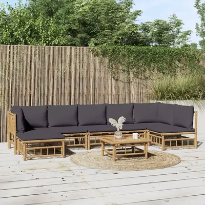 Gossi set mobilier de gradina cu perne gri inchis, 8 piese, bambus