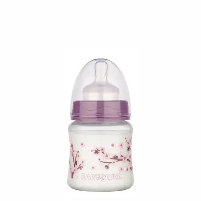 Biberon PP decorat cu gat larg si sistem anticolici 0-24 luni, 45001, Baby Nova | 150 ml