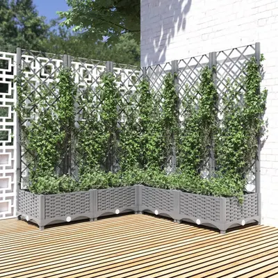 Gossi jardiniera de gradina cu spalier gri deschis 120x120x121,5cm pp