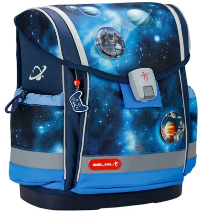 Ghiozdan -cutie de școală Belmil Classic - Galaxy Light, cu 3 insigne