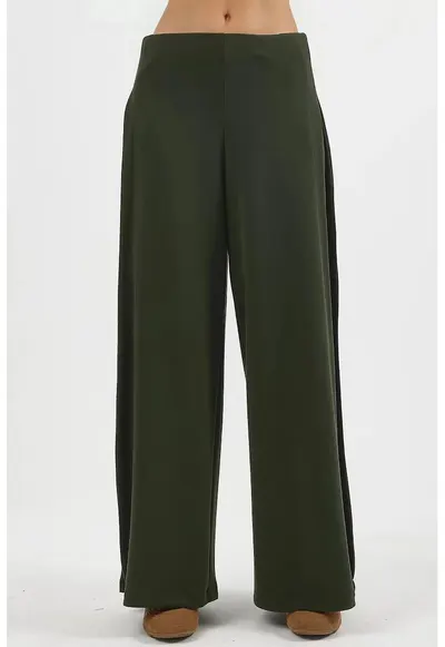 Pantaloni dama - plisati picior verde padure - textil - Verde padure