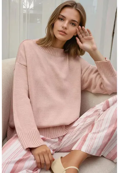 Pulover dama - confortabil - roz - tricot