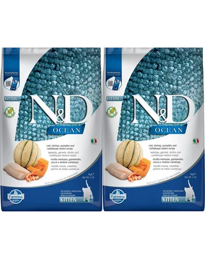 FARMINA N&D Ocean 2x5 kg hrana uscata pisoi, pisici gestante si care alapteaza, cod, creveți, dovleac si pepene galben