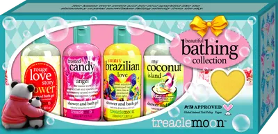 Pachet Geluri de dus 4 x 100ml + Bomba de baie 85g Beautiful Bathing Collection, Treaclemoon