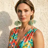 Cercei statement tip floare cu detalii aurii, din matase, stil elegant de vara, verde salvie