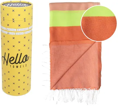 Prosop de plajă în cutie Hello Towels - Neon, 100 x 180 cm, 100% bumbac, portocaliu-verde