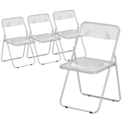 HOMCOM Set de 4 Scaune Pliabile din Acrilic, Scaune Pliabile Salvaspațiu din Oțel, Scaun Pliabil de Interior pentru Casă, Birou, Petrecere și Evenimente, 47x48x75 cm, Transparent | Aosom Romania