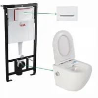 Set vas wc suspendat cu functie de bideu Foglia Oslo si rezervor wc incastrat cu clapeta alb mat crom mat, Alcadrain