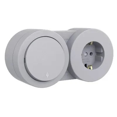Intrerupator Cap Scara si Priza Schuko PT xOne Ovivo OV00927, 10A, 250V, IP20, gri