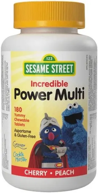 Tablete masticabile Sesame Street Incredible Power Multi, 180 bucăți, Webber Naturals