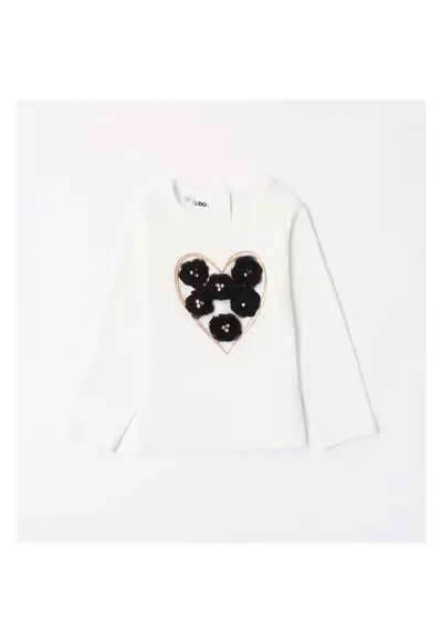 Bluza cu aplicatii flori pentru fetite - 4.7580 - Alb/Negru - Alb/Auriu/Negru
