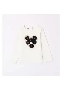 Bluza cu aplicatii flori pentru fetite - 4.7580 - Alb/Negru - Alb/Auriu/Negru