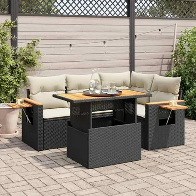 Gossi set mobilier de gradina cu perne, 4 piese poliratan/lemn acacia