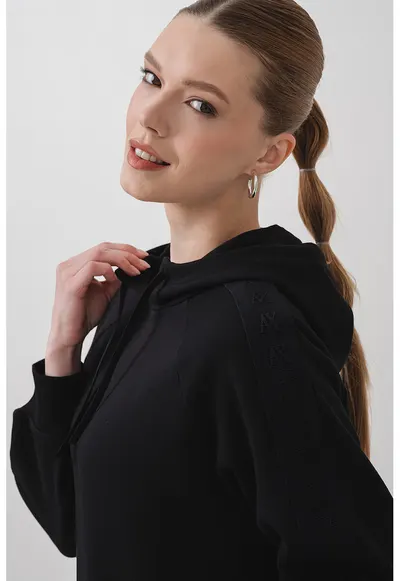 Hanorac din bumbac cu maneci raglan - Negru