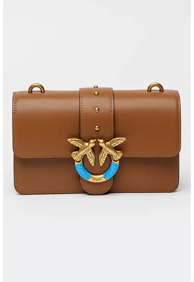Geanta crossbody mica din piele cu lant Love One - Caramel