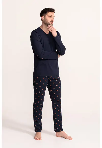 Pijama regular-fit cu design grafic Thori - Bleumarin