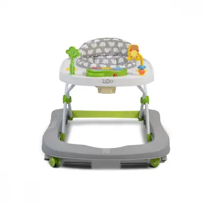 Premergator pentru copii Moni Zoo Grey 2-in-1 transformabil in antepremergator,roti pivotante,pliere compacta,panou interactiv cu muzica si jucarii