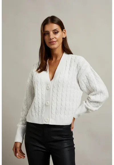 Cardigan scurt cu nasturi alb - Alb