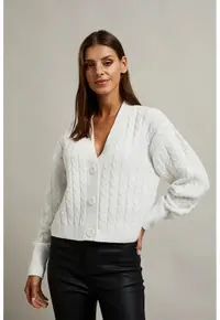 Cardigan scurt cu nasturi alb - Alb