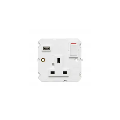 British standard priza cu USB Type-A charger Arteor - 13A 250V~ 1 module single pole switched - alb