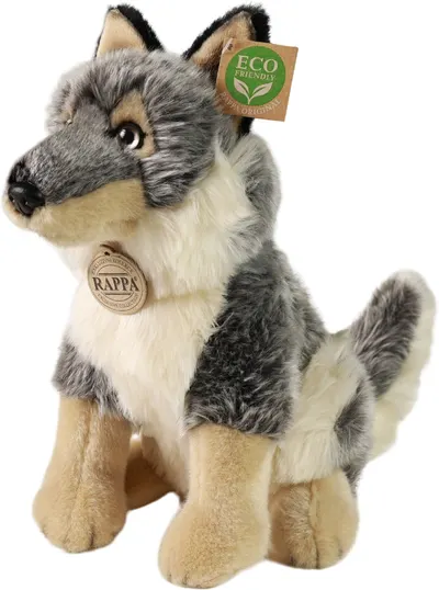 Jucărie de pluș Rappa Eco Friends - Lup, așezat, 28 cm