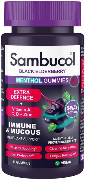 Sambucol Menthol Gummies, 30 drajeuri gelatinoase