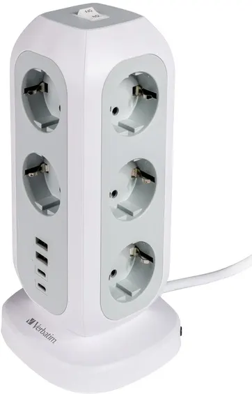 Multiplicator Verbatim - EUPT-01 EU Power Tower, 11 prize, 4x USB, alb