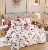 Set Lenjerie de Pat Finet 6 Piese, Bumbac Finet, Fara Elastic , Peony Blush