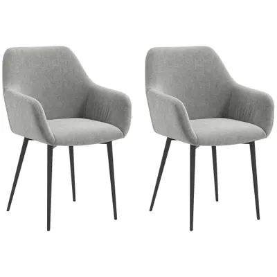 HOMCOM Set 2 Scaune de Dining Tapițate cu Brațe și Picioare din Oțel pentru Sufragerie, 54x57x80 cm, Gri Închis | Aosom Romania