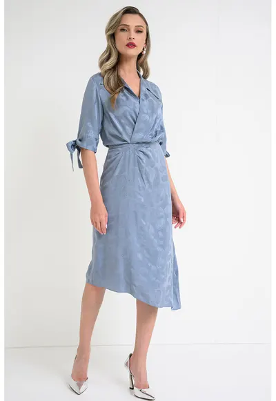 Rochie cu model paisley Sixtine - Albastru prafuit