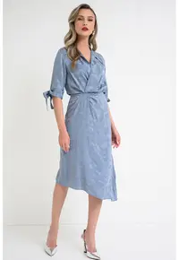 Rochie cu model paisley Sixtine - Albastru prafuit