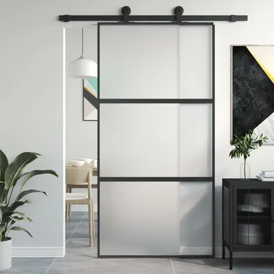 Gossi usa glisanta, negru, 102,5x205 cm, sticla securizata/aluminiu