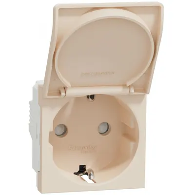Priza 2P+E 16A, capac, obturator Schneider Noua Unica NU303744TA, bej