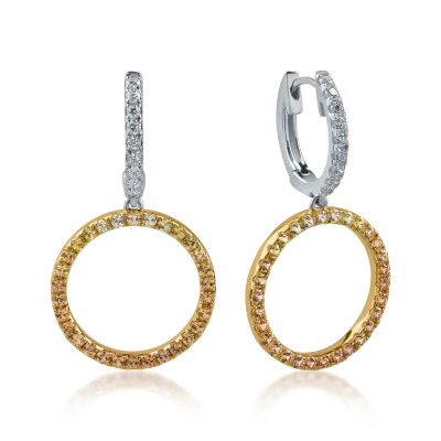 Cercei din aur alb-galben cu safire galbene de 0.7ct si diamante de 0.2ct