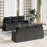 Gossi set de canapea de gradina cu 7 piese cu perne, negru, din ratan poli si otel