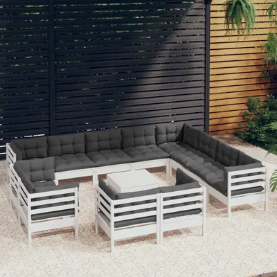 vidaXL Set mobilier grădină cu perne, 13 piese, alb, lemn masiv pin