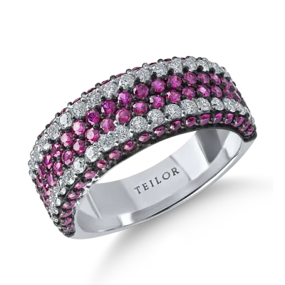 Inel din aur alb cu rubine de 1.3ct si diamante microsetting de 0.6ct