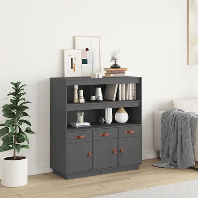 vidaXL Dulap înalt, gri, 100x40x108,5 cm, lemn masiv de pin