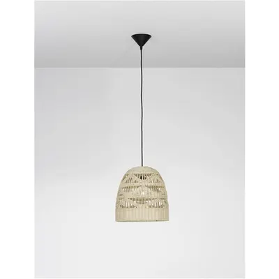 Lampa suspendata MARLO Natural Ratan Negru Fabric Wire & Baza LED E27 1x12 Wat 230 Volt IP20 Fara bec