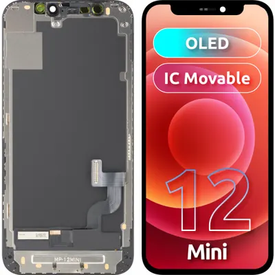 Display cu Touchscreen MP compatibil cu Apple iPhone 12 mini, cu Rama, Versiune OLED FHD IC Movable, Negru