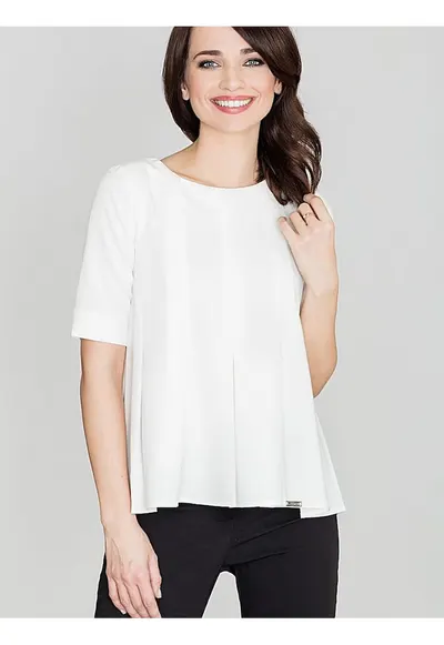 Bluza dama bej - cu spate prelungit - maneci scurte - material elastic