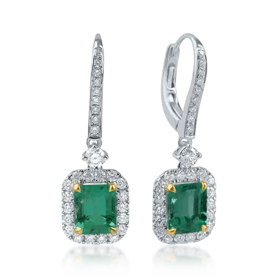 Cercei din aur alb cu diamante de 0.72ct si smaralde de 1.64ct