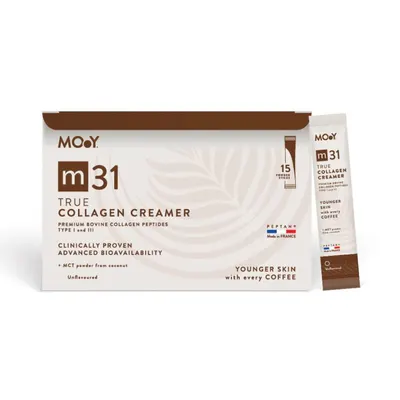 m31 True collagen creamer, colagen hidrolizat bovin premium monodoza, dovedit clinic, beauty, 5.000mg, tip I si III, fara aroma, 15 plicuri, 105 g, natural, Molecules of Youth