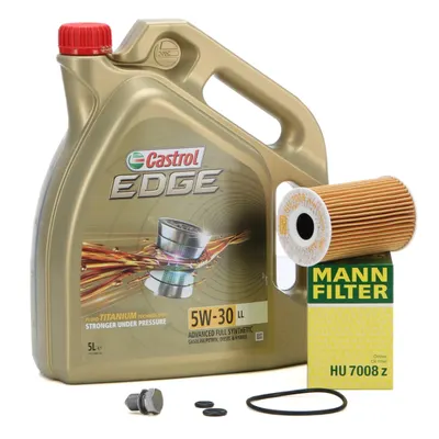 Set Ulei Motor Castrol Edge LL 5W-30 5L + Filtru Ulei Mann Filter HU7008Z + Buson Golire Baie Ulei Oe Volkswagen Touran 2 2010-2015 N90813202